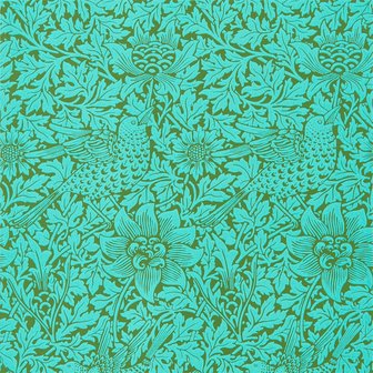 Morris &amp; Co Bird &amp; Anemone Olive Turqoise 216958