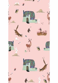 Fiep Westendorp behang Forest Animals, Roze, 97.4 x 280 cm