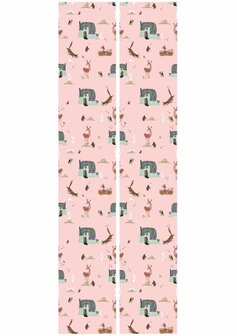 Fiep Westendorp behang Forest Animals, Roze, 97.4 x 280 cm