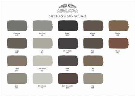 Abbondanza Handgeschilderde Kleurkaart Grey, Black &amp; Dark Naturals