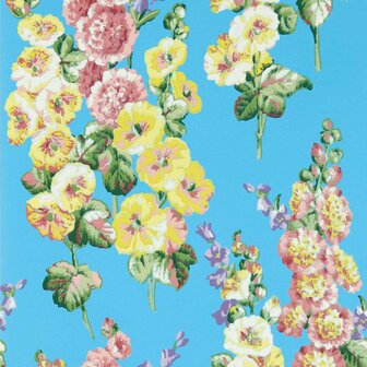 Sanderson Hollyhocks Fire Pink Bright Blue 217033