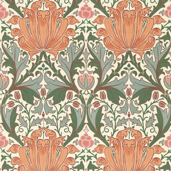 Morris &amp; Co Morris and Friends Wallpapers Helena Peach Teal 217361