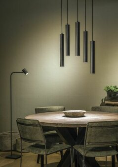 Frezoli Lighting hanglamp Tubino 5 buizen rond Mat zwart met kap zwart/bruine finish 2