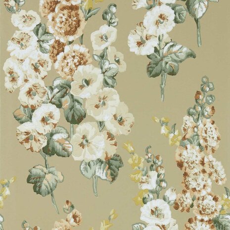 Sanderson Hollyhocks Hollyhocks Gold Metallic Tan 217034