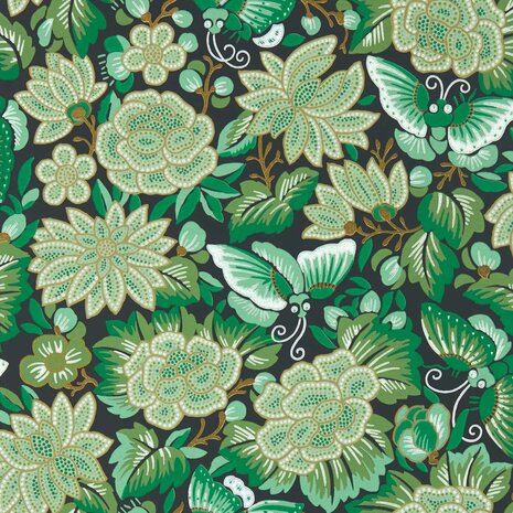 Sanderson Watergarden Amara Butterfly Emerald Ink Black 21717