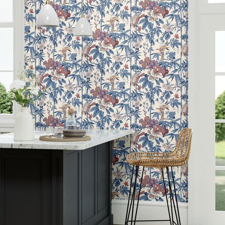 Sanderson Bamboo Birds China Blue Lotus Pink 217129