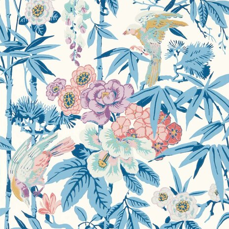 Sanderson Bamboo Birds China Blue Lotus Pink 217129