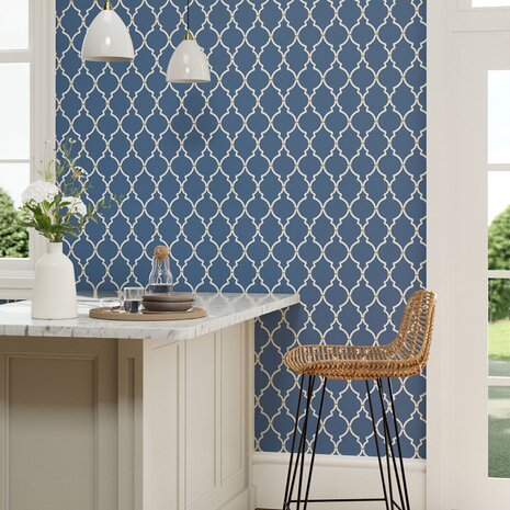 Sanderson Watergarden Empire Trellis Indigo Linen 216338