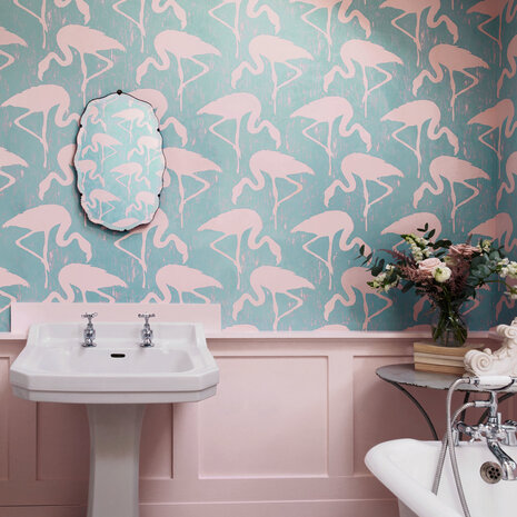 Sanderson Flamingos Turqoise Pink 214569