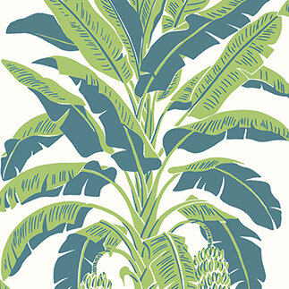 Thibaut Palm Grove Banana Tree Green & Blue T13918 