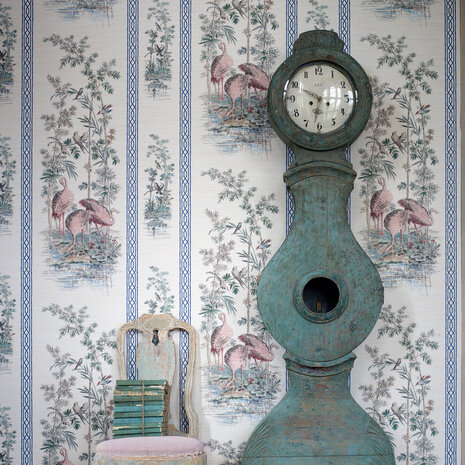 Zoffany Storks Thrushes Tuscan Pink/ Cobalt 313032