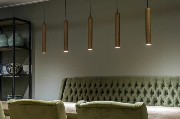 Frezoli Lighting hanglamp Tubino 5 buizen Mat zwart met koperen kap 6