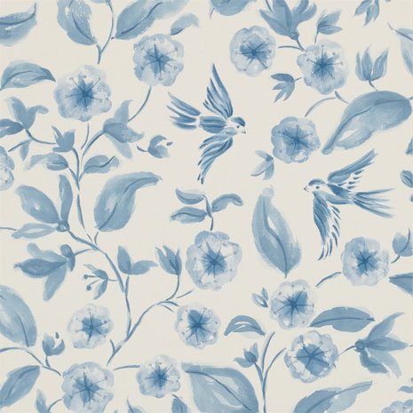 Sanderson Aegean Bird Blossom Indigo Ecru 213061