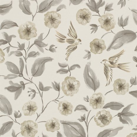 Sanderson Aegean Bird Blossom Charcoal Silver 213060