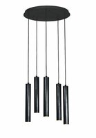 Frezoli Lighting hanglamp Tubino 5 buizen rond Mat zwart met kap zwart/bruine finish