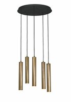 Frezoli Lighting hanglamp Tubino 5 buizen rond Mat zwart met koperen kap